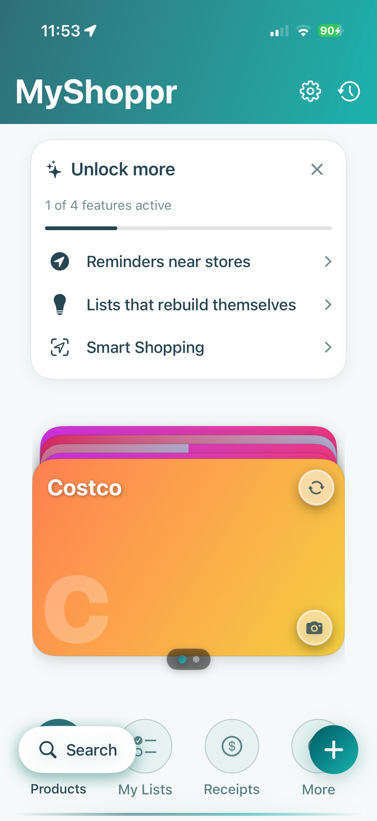 MyShoppr dashboard