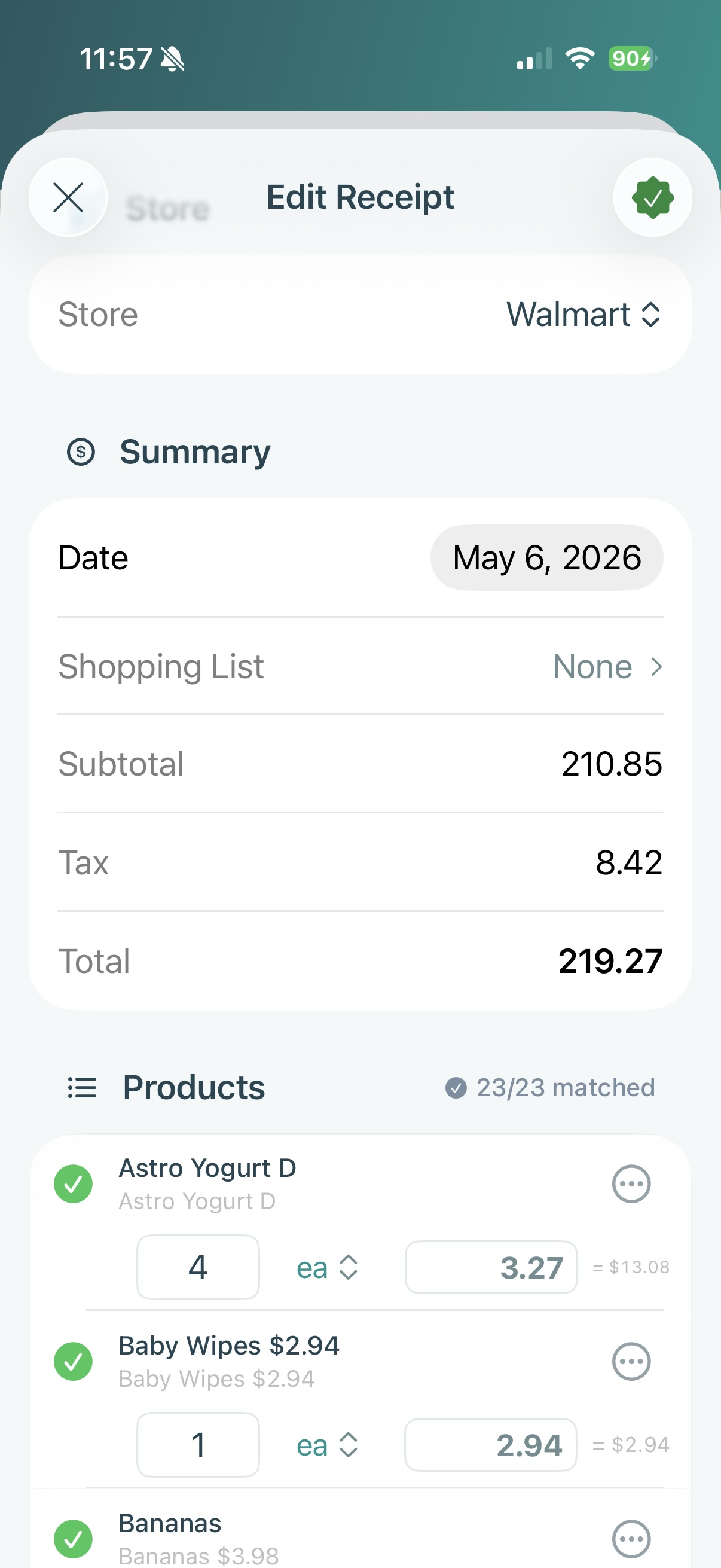 Receipt editing