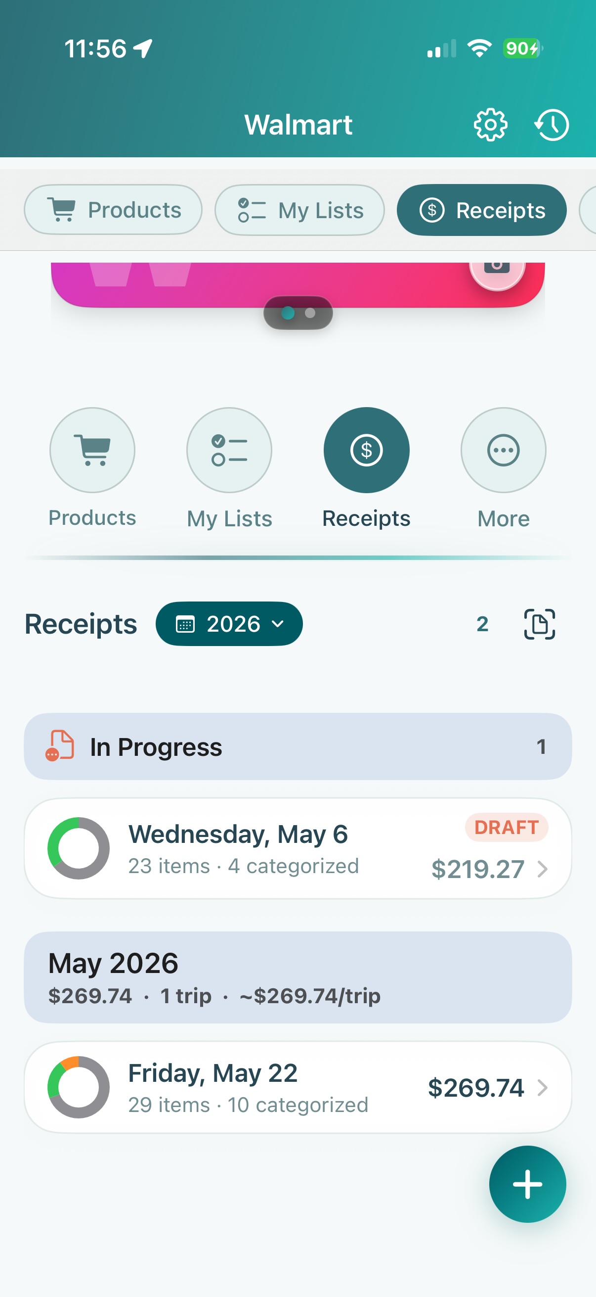 Receipt history