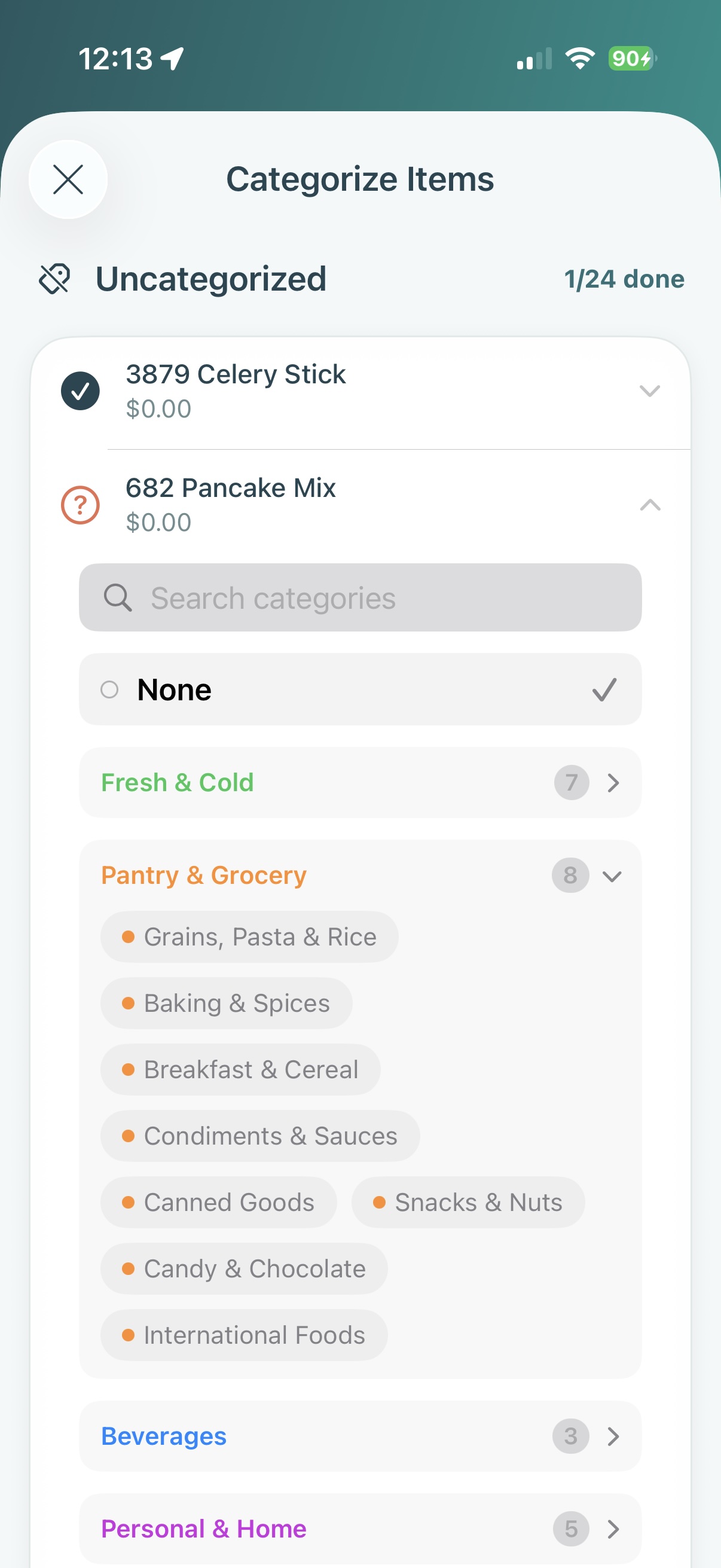 Categorizing items