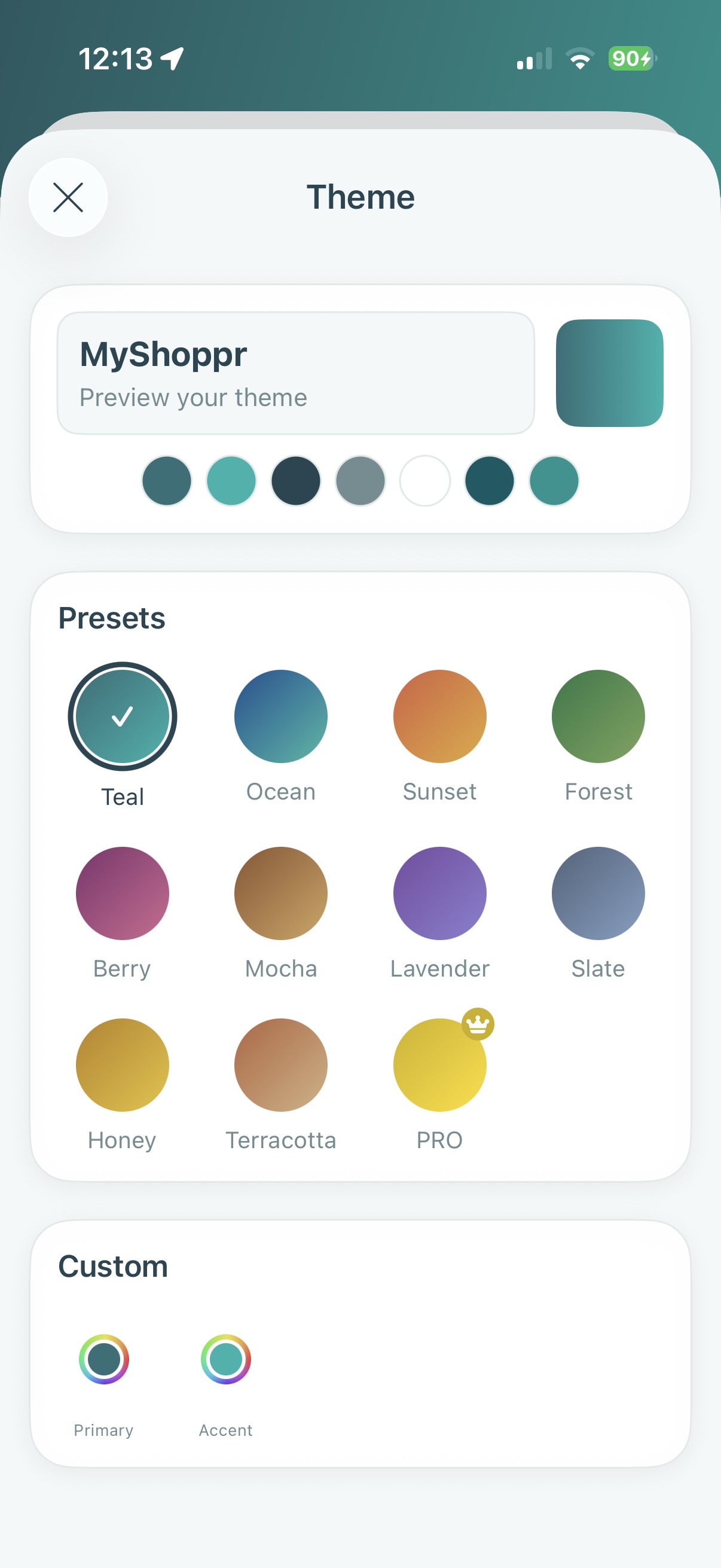 Theme settings